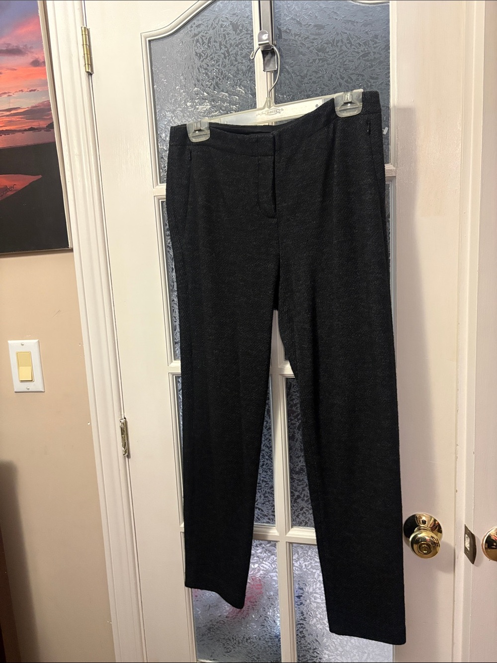 Eileen Fisher, charcoal grey, white flex pants, size extra small